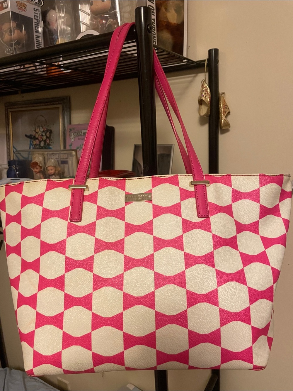 kate spade Hot Pink and White Geometric Tote
